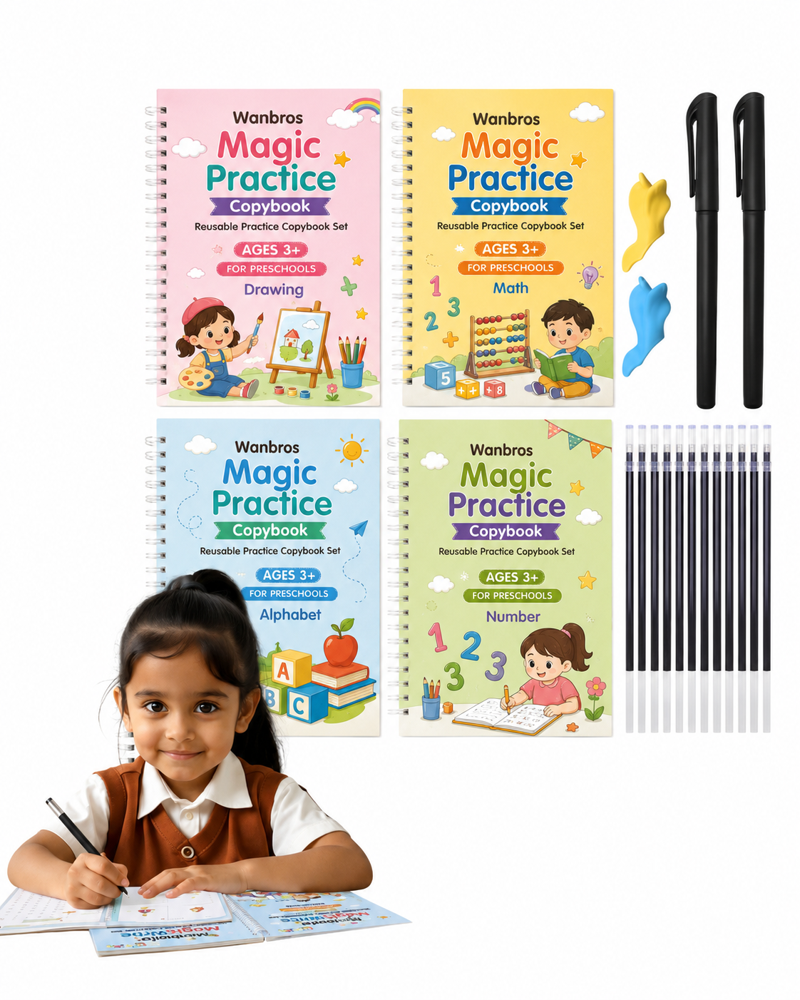 Magic Reusable Practice Workbook Set for Kids