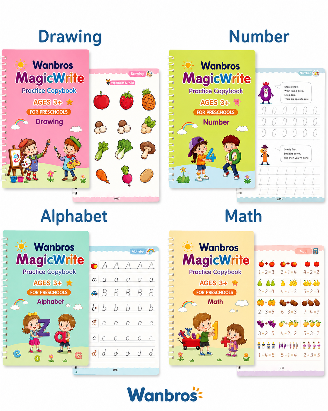 Magic Reusable Practice Workbook Set for Kids
